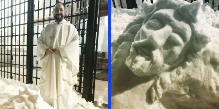 &quot;Moj snježni Krist&quot;: Svećenik napravio nevjerojatno snježno raspelo nakon zimske oluje u Madridu