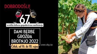 „Dani berbe grožđa – Brotnjo 2022“ održat će se od 16. do 18. rujna