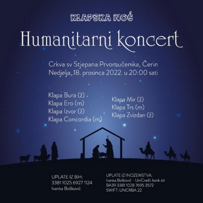 HUMANITARNI KONCERT: KLAPSKA NOĆ NA ČERINU