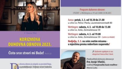 U Hrvatskoj katoličkoj misiji Aargau se priprema korizmena duhovna obnova za mlade Hrvate koje će trajati tri dana