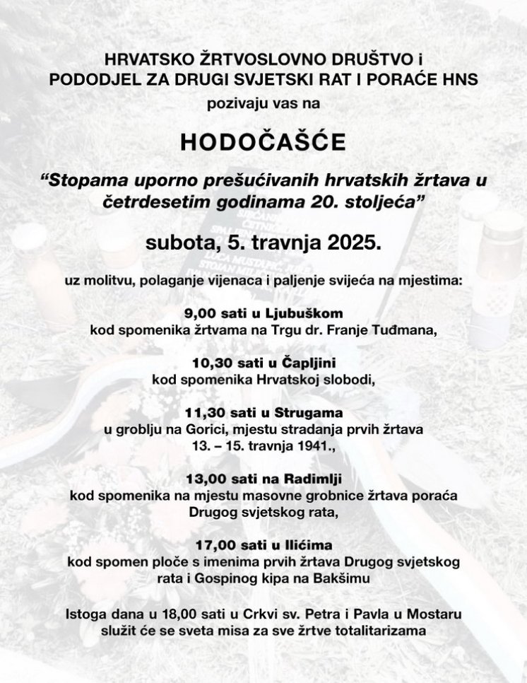 Hodočašće kroz Hercegovinu u povodu 80. obljetnice Bleiburske tragedije i Križnog puta hrvatskog naroda
