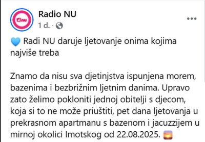 DIVNA GESTA Radio koji je non-stop puštao Thompsona potrebnima daruje ljetovanje